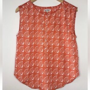 Oat + Fawn Anthropologie Women’s Small Peacock Print Sleeveless Tank Top Orange